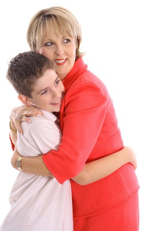 Woman hugging boyの写真素材