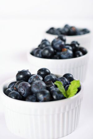 fresh blueberries in a row vertical with mintの写真素材