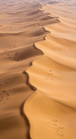Expansive desert scene with rolling golden sand dunes and smooth textureの写真素材