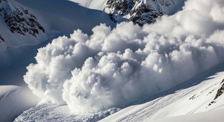 Mountain landscape with clouds and snow. Caucasus Mountains, Georgia, region Gudauri.の写真素材