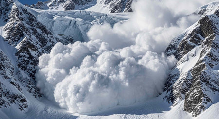 Panoramic view of the snow-capped peaks of the Caucasus Mountains