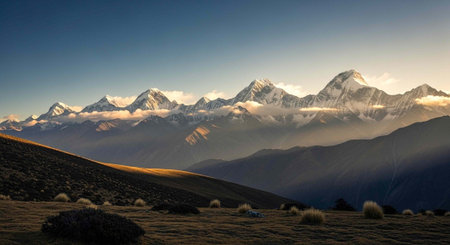 Mountains in the Himalayas, Annapurna Conservation Area, Nepalの写真素材