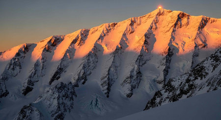 Mountains at sunset in winter, Krasnaya Polyana, Sochi, Russiaの写真素材