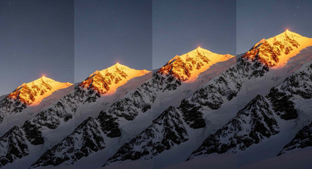 Mountains with snow at night in the Himalayas, Nepalの写真素材