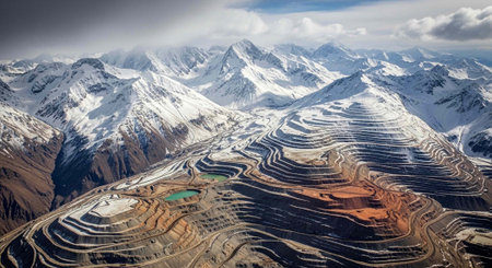 Aerial view of Himalayas mountains in Ladakh, Indiaの写真素材