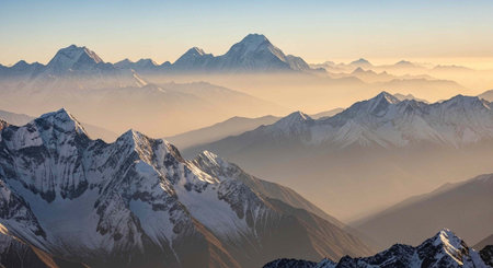 Mountains in the Himalayas at sunrise, Annapurna Circuit Trek, Nepalの写真素材
