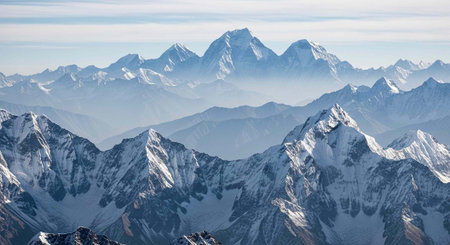 Panoramic view of mountains in Himalayas, Nepal.の写真素材