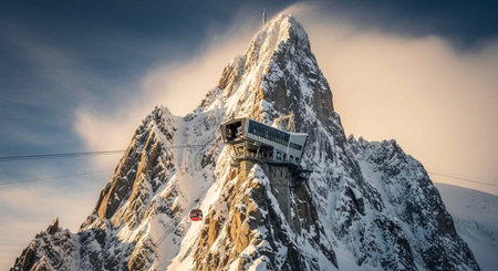 Cable car on the top of the mountain. Ski resort in the Dolomites, Italyの写真素材