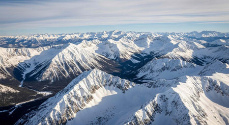 Aerial view of snow covered alpine peaks in Austrian Alps.の写真素材