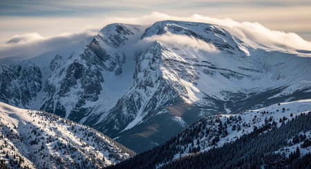 Snowy mountains in Carpathian Mountains. Ukraine, Europe.