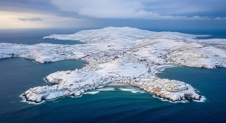 Aerial view of Santorini island, Greeceの写真素材