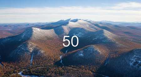Mountain panorama with the number 50 in the form of a banner