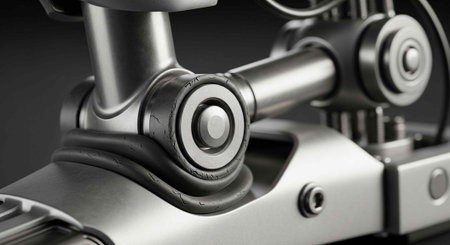 Detailed view of metallic industrial equipment with mechanical parts and gears in a dark background