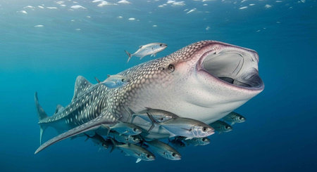 Whale shark (Rhincodon typus) in the blue ocean