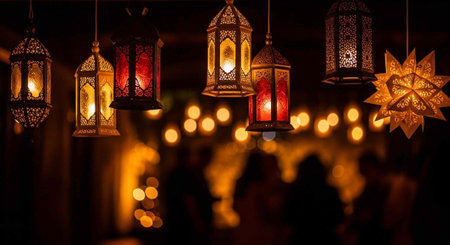 Lanterns in the night. Ramadan Kareem background.