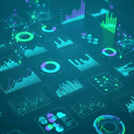 Futuristic user interface with graphs and diagrams. 3d rendering