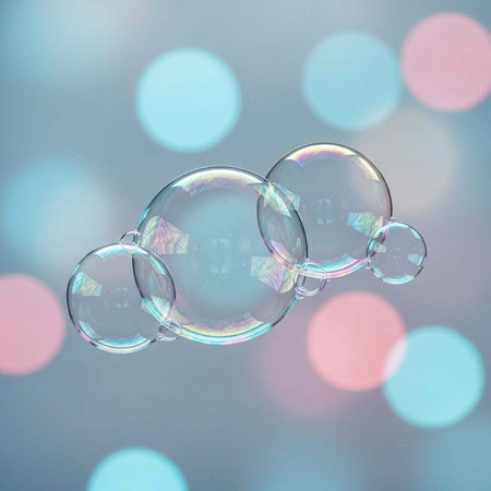 Soap bubbles on the background of the colorful bokeh.