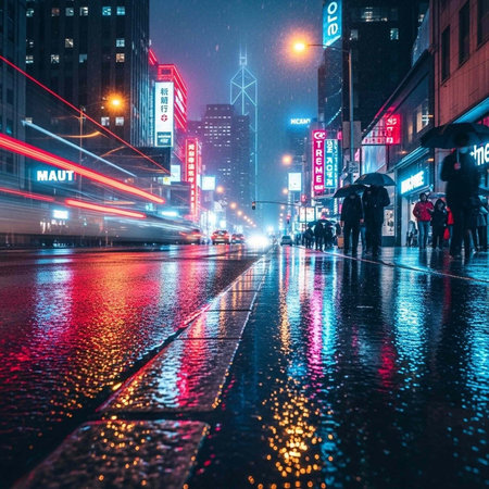 Night view of the streets of a city.