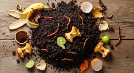 Homemade food in the form of a face made of soil and vegetables