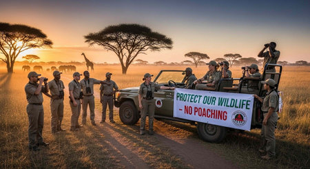 African safari team on safari jeep