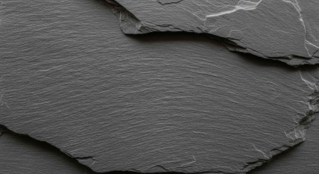 A close-up view of rough, dark gray slate stones with jagged edges