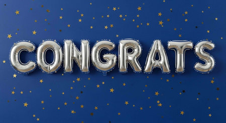 congrats gold foil balloons on a blue background. 3d render