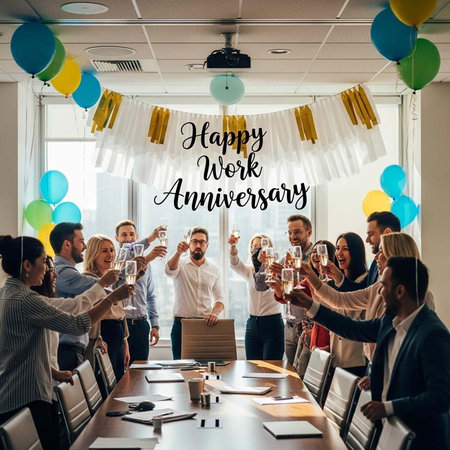 Happy Anniversary. Group of Multiethnic Businesspeople Celebrating Anniversary. Business Celebration.