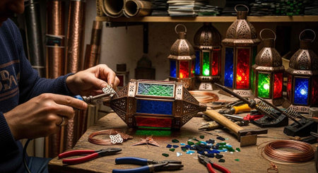 Jeweler working in his workshop. Jewelry making. Selective focus.