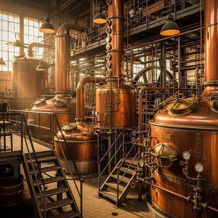 Vintage interior of a brewery, toned image with copy space
