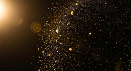 Gold glittering particles on black background. 3d rendering, 3d illustration.