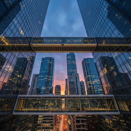 Skyscrapers at sunset, Chicago, Illinois, USA.