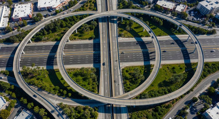 Aerial view of a highway intersection in Los Angeles, California.