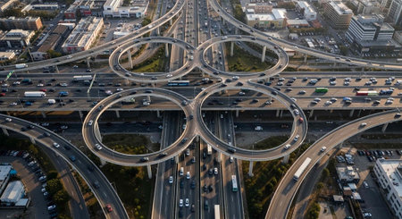Aerial view of a highway interchange in the city of Lisbon, Portugal