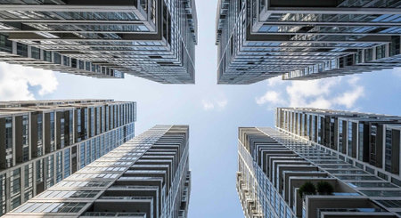 Low angle view of modern skyscrapers in Kuala Lumpur, Malaysia