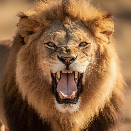 Male lion yawning in the Okavango Delta, Botswana.