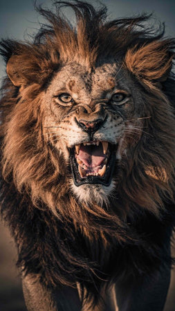 Portrait of a big male lion in the savannah of Africa