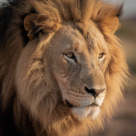 Portrait of a male lion in the Etosha National Park, Namibia.