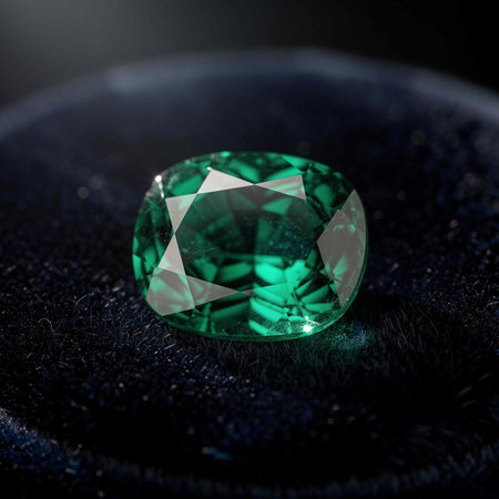 green sapphire on a black background, macro photo with selective focus