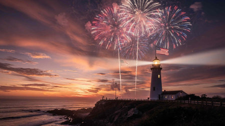 New Year's Eve Fireworks over Portland Head Lighthouse, Oregon