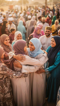 Muslim women in traditional clothes during the celebration of Eid al-Fitr