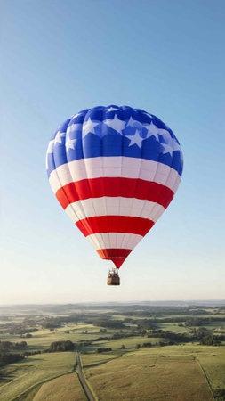 Hot air balloon in the shape of the flag of the United States