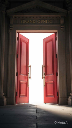 Red door leading to the entrance of a church