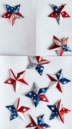 4th of July, Independence Day or Memorial Day. Origami stars on a white background.