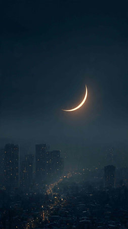 Moon over the city in the night.