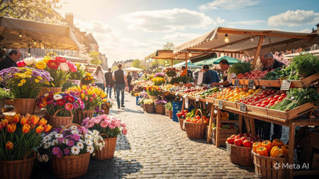 Tulips and other flowers on the market in Riga, Latvia