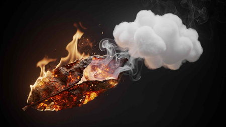 Burning feather and smoke isolated on black background. 3d illustration