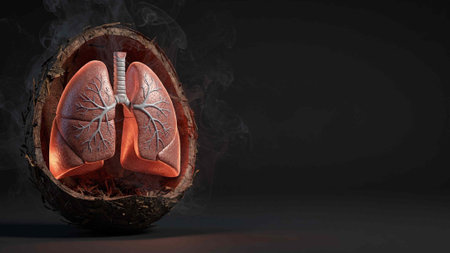 Human lungs with smoke on a dark background. 3D illustration.