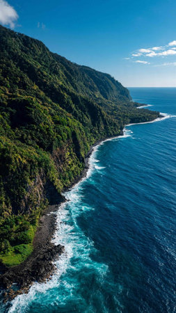 Aerial view of the Pacific Ocean in Kauai, Hawaii.