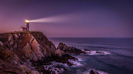 Lighthouse at night, Peniche, Portugal. Long exposure.