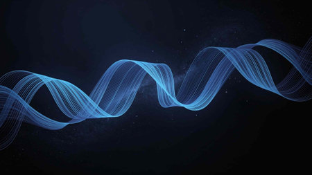 Abstract blue wavy lines on a dark background. Vector illustration.